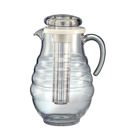 Service Ideas Plastic Water Pitcher with Ice Tube, 3 Liter, Ribbed Body SWP33RB